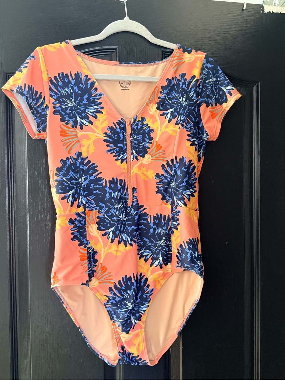 Mott50 Coral One-Piece Swimsuit with Navy Floral Print